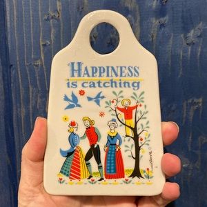 Vintage Berggren Swedish Folk Art Ceramic Grater “Happiness is Catching”